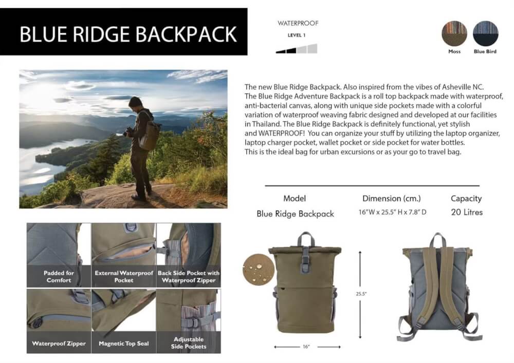 FEELFREE BLUE RIDGE BACKPACK กระเป๋ากันน้ำ กระเป๋าเป้กันน้ำ พรีเมี่ยม สี BLUE BIRD